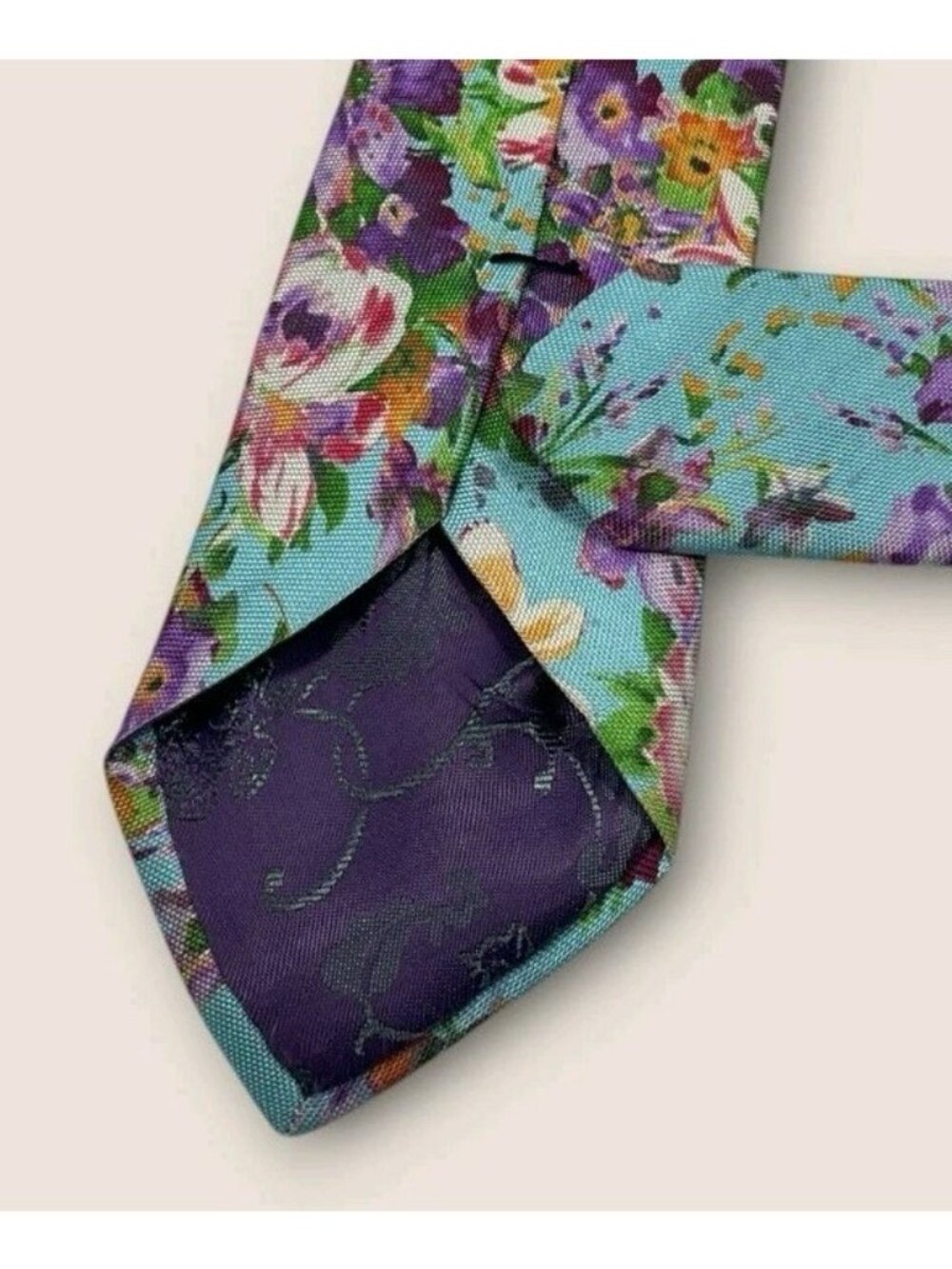 TED BAKER Silk Tie USA XL Blue Purple Green Floral W:2.7" EUC - Picture 4 of 5